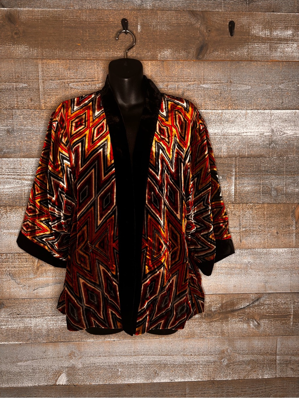 Chico’s burnout Velvet witchy whimsigoth retro Open-Front Geometric kimono